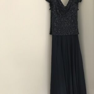 Mystic Blue Evening Gown Size 10 Beaded Sequin Bodice